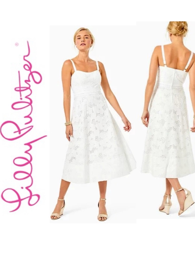 Lilly Pulitzer Fawn Midi Dress Cabana Eyelet Size 4